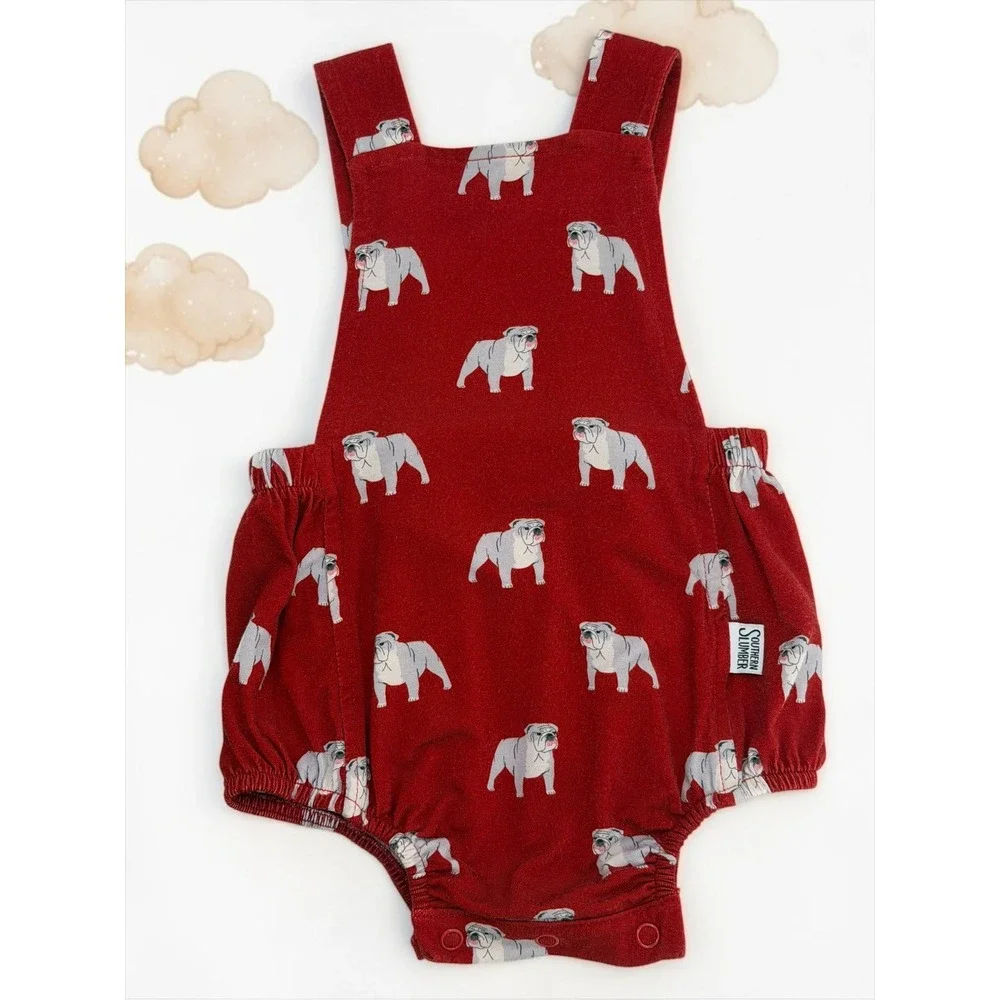 Southern Slumber Bulldog Bamboo Viscose Bubble Romper Red 6-12M